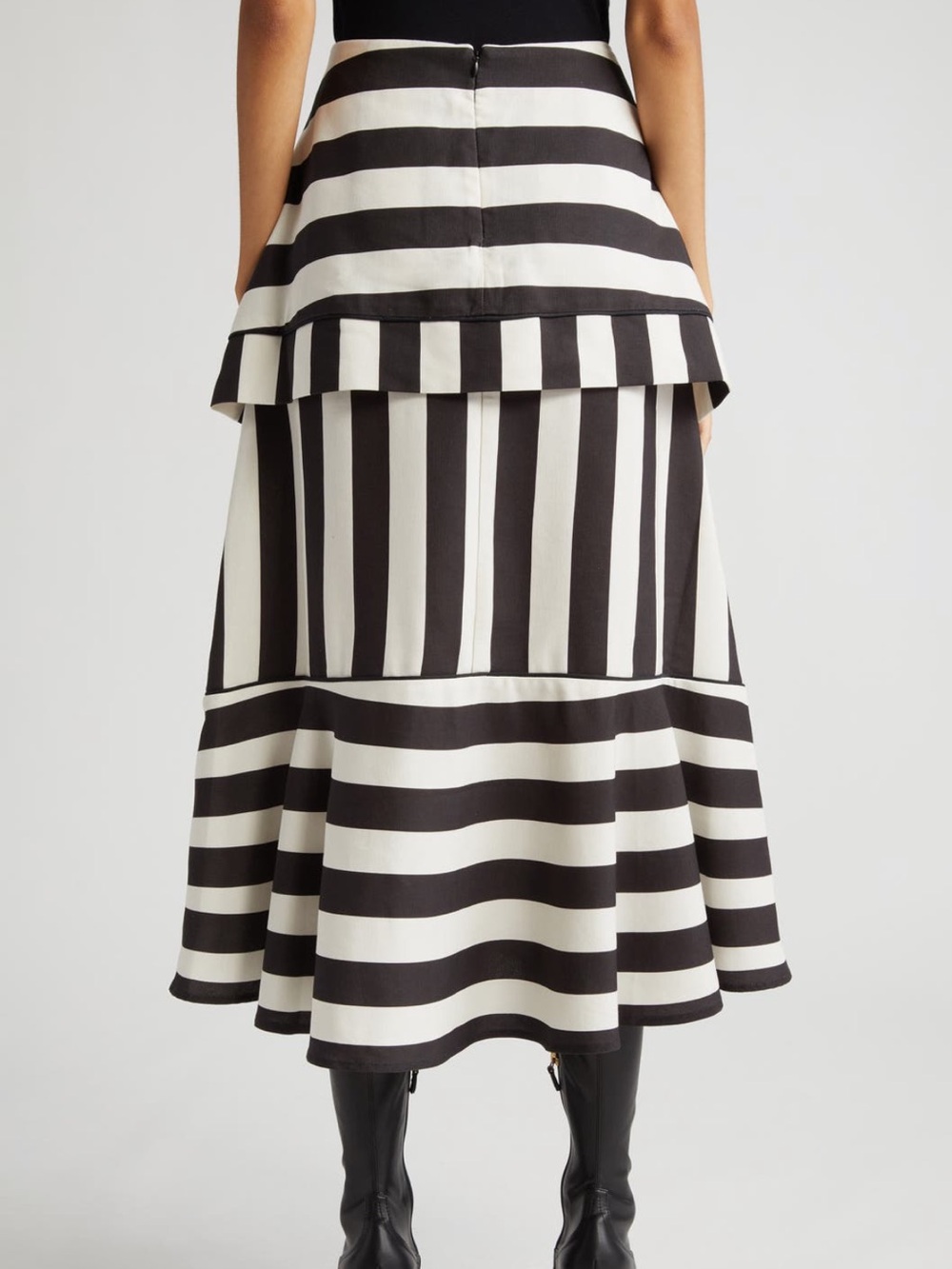 FARM Rio Mixed Stripes A-Line Black and White Ruffled Midi Skirt NWT Size XL - Picture 2 of 9